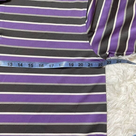 FJ Footjoy Golf Polo Shirt Mens Size Medium Purple Stripe Collared Stretch - Picture 3 of 7